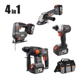 סט פטישון+מברגת אימפקט+משחזת+מברגה רוטטת+גי'קסו Hunter 102700-011 - עם שתי סוללות 5Ah סט פטישון+מברגת אימפקט+משחזת+מברגה רוטטת+גי'קסו Hunter 102700-011 - עם שתי סוללות 5Ah