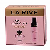 סט לאישה La Rive She Is Mine — בושם E.D.P 90 ml ודאודורנט 150 ml סט לאישה La Rive She Is Mine — בושם E.D.P 90 ml ודאודורנט 150 ml