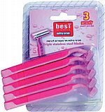 סכין גילוח חד פעמי Best לנשים שלושה להבים + ידית - סך הכל 5 סכינים סכין גילוח חד פעמי Best לנשים שלושה להבים + ידית - סך הכל 5 סכינים
