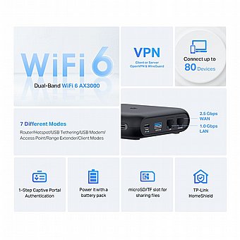 ����� ���� Wi-Fi 6 AX3000 �� ����� 2.5G, ����� VPN ������ ������ TP-Link TL-WR3002X